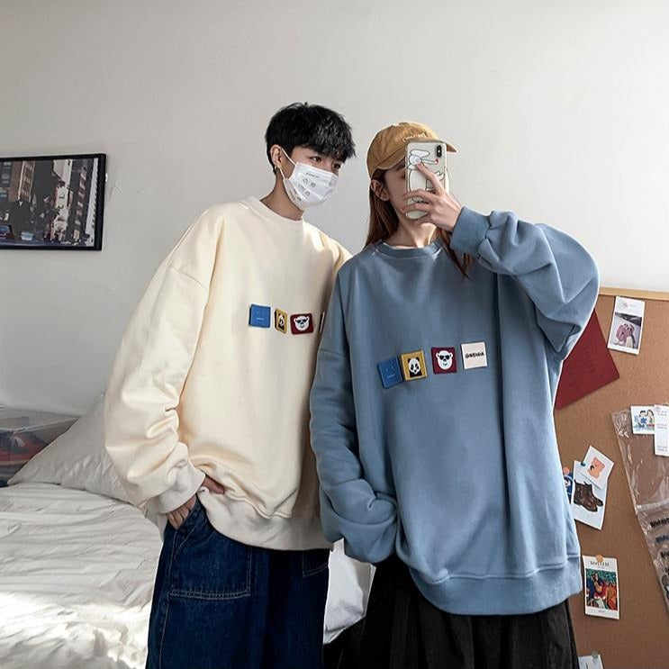 [Korean Style] 4 Colors Panda Patchwork Sweatshirts