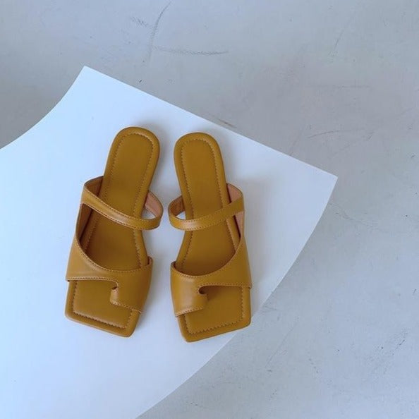 [Korean Style] Paral Square Toe Solid Color Sandal