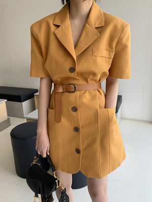 Korean Style] Color Patch Long Sleeve Belted Shirt Dress – Ordicle