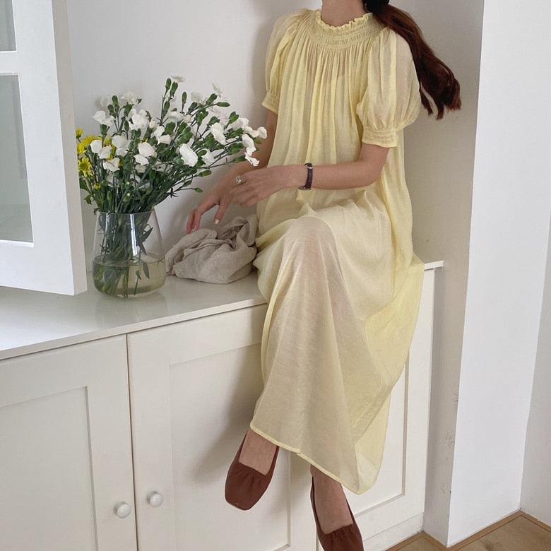[Korean Style] Nemson Solid Color Chiffon Maxi Dress
