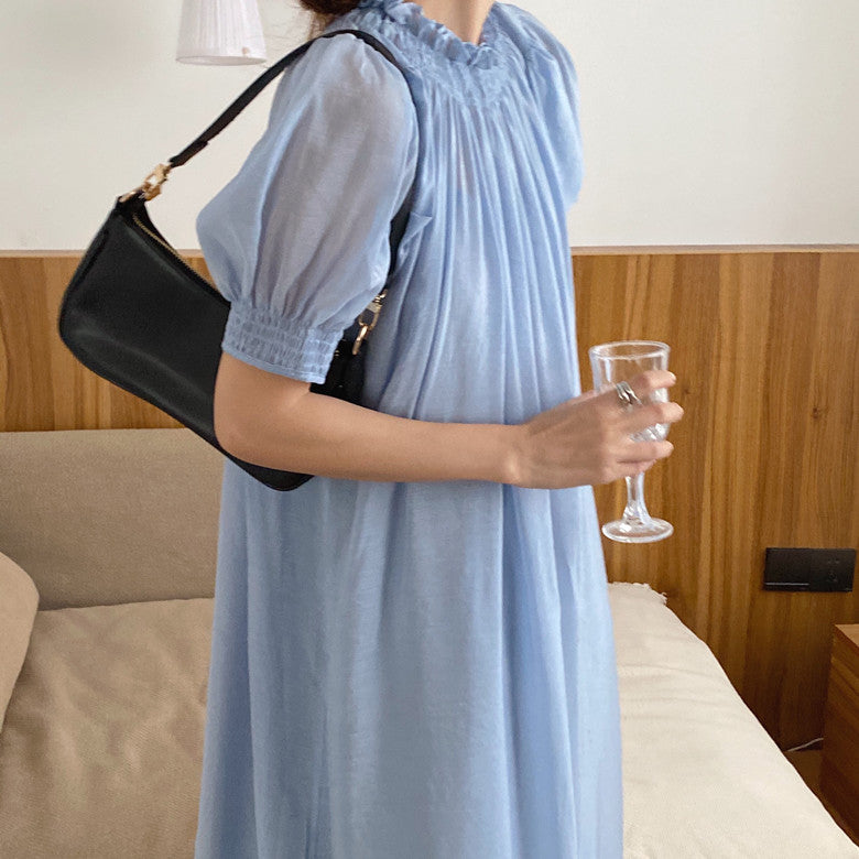 [Korean Style] Nemson Solid Color Chiffon Maxi Dress