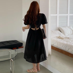 [Korean Style] Namee Ribbon Cut-Off Maxi Dress