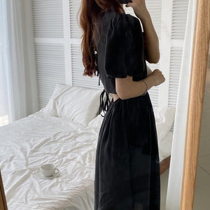 [Korean Style] Namee Ribbon Cut-Off Maxi Dress