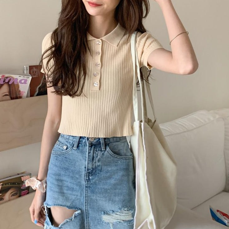[Korean Style] Myla Rib Knit Polo Top