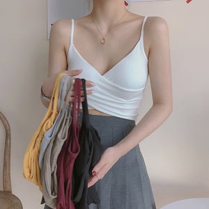 [Korean Style] Cerise Cotton Wrap Cropped Camis