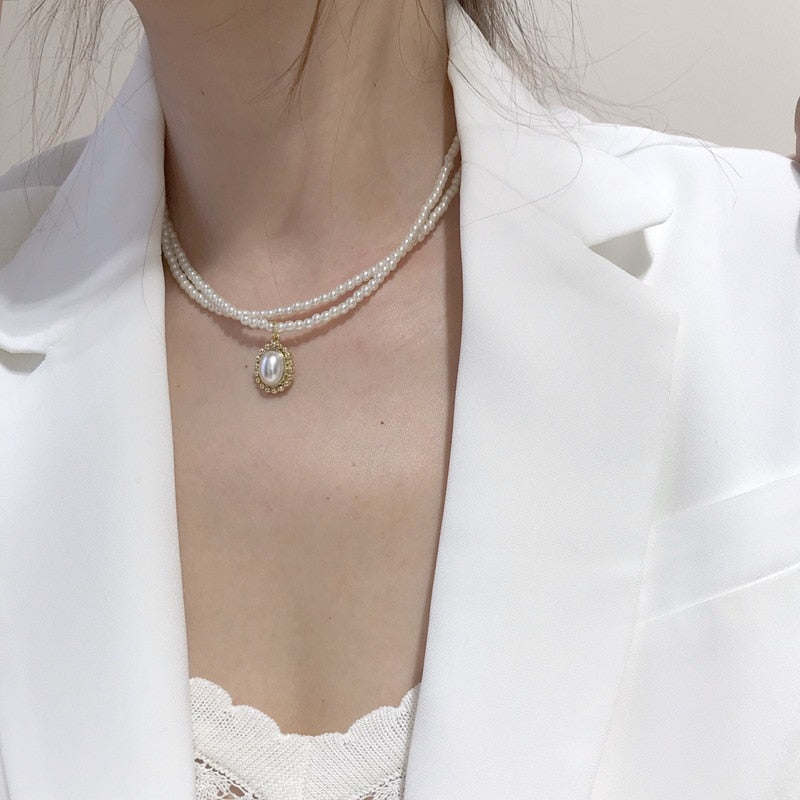 [Korean Style] Odette Pearl Beaded Double Layered Choker