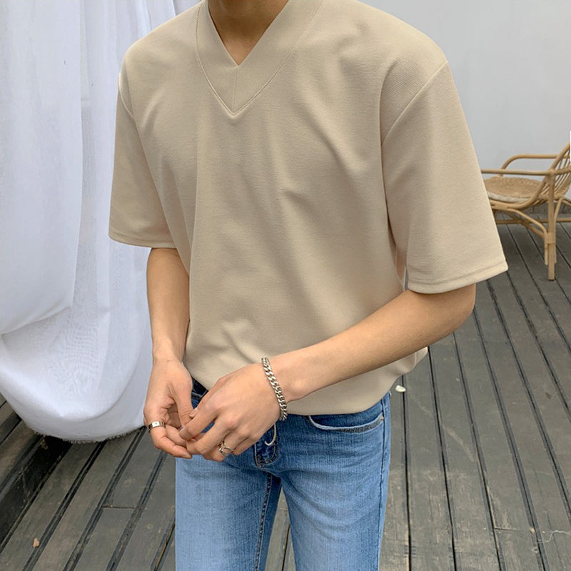 [Korean Style] 2 Colors V-neck 1/2 T-Shirts