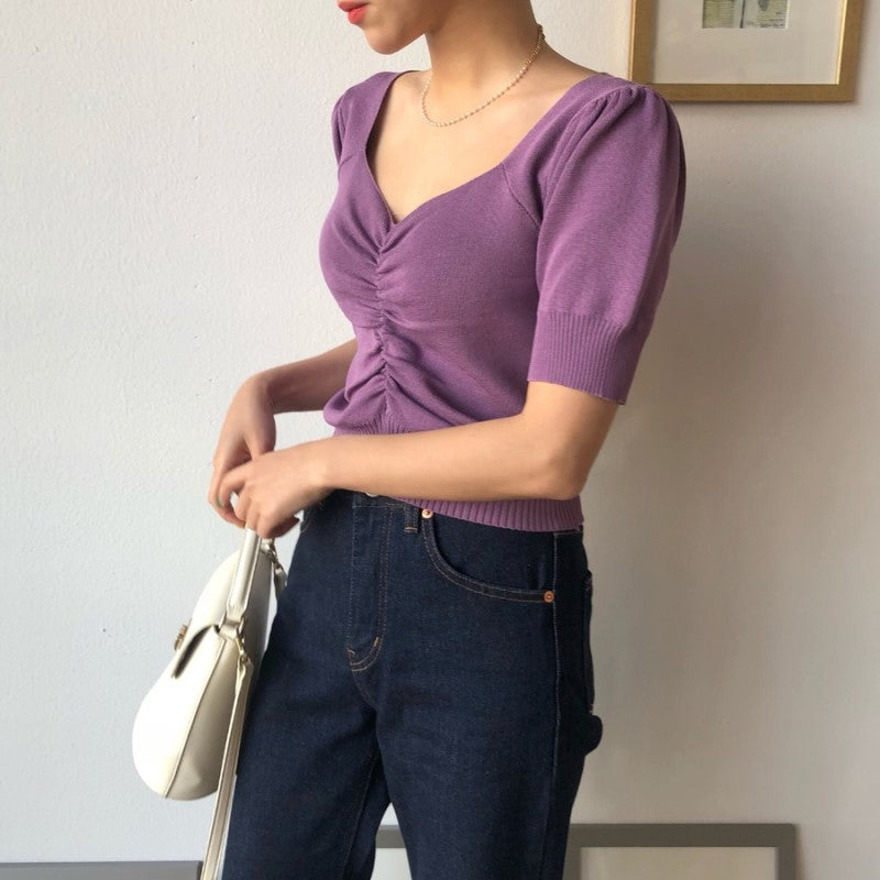 [Korean Style] Colette Puff Sleeve Knit Top