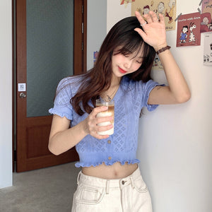 [Korean Style] Lacy Ruffle Cropped Top