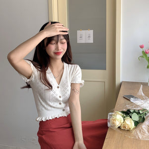 [Korean Style] Lacy Ruffle Cropped Top