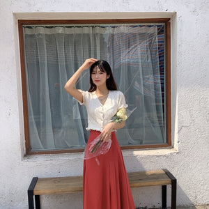 [Korean Style] Lacy Ruffle Cropped Top