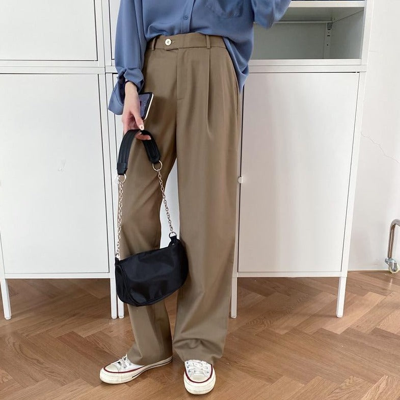 [Korean Style] Noril Pleated Full Length Wide Leg Trouser