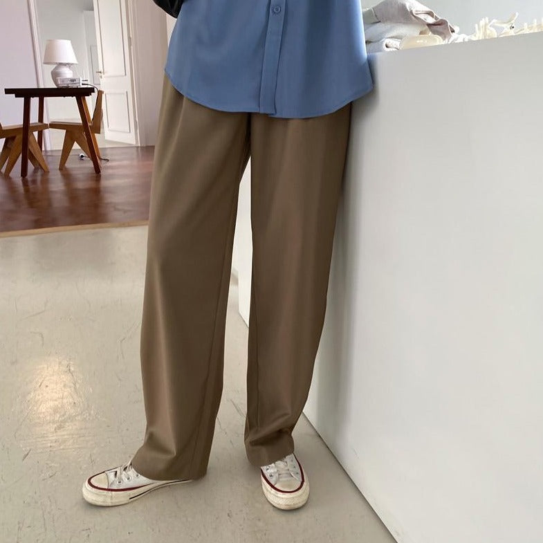 [Korean Style] Noril Pleated Full Length Wide Leg Trouser