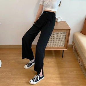 [Korean Style] Brigitte Side Slit Pleated Wide Leg Trouser