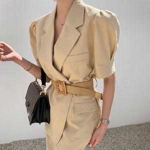 [Korean Style] Françoise Vintage Style Puff Sleeve Blazer Skirt Set