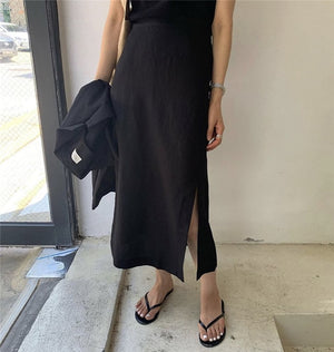 [Korean Style] Delphine Blazer w/ Slit Skirt 2 Piece Set