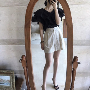 [Korean Style] Giselle Ruffle Top w/ Shorts 2 Piece Set
