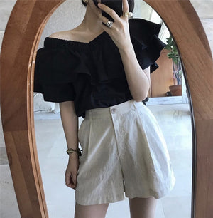 [Korean Style] Giselle Ruffle Top w/ Shorts 2 Piece Set