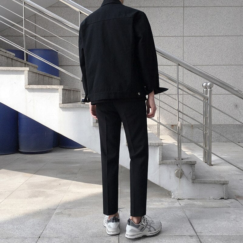 [Korean Style] Stretch Cotton Solid Trousers