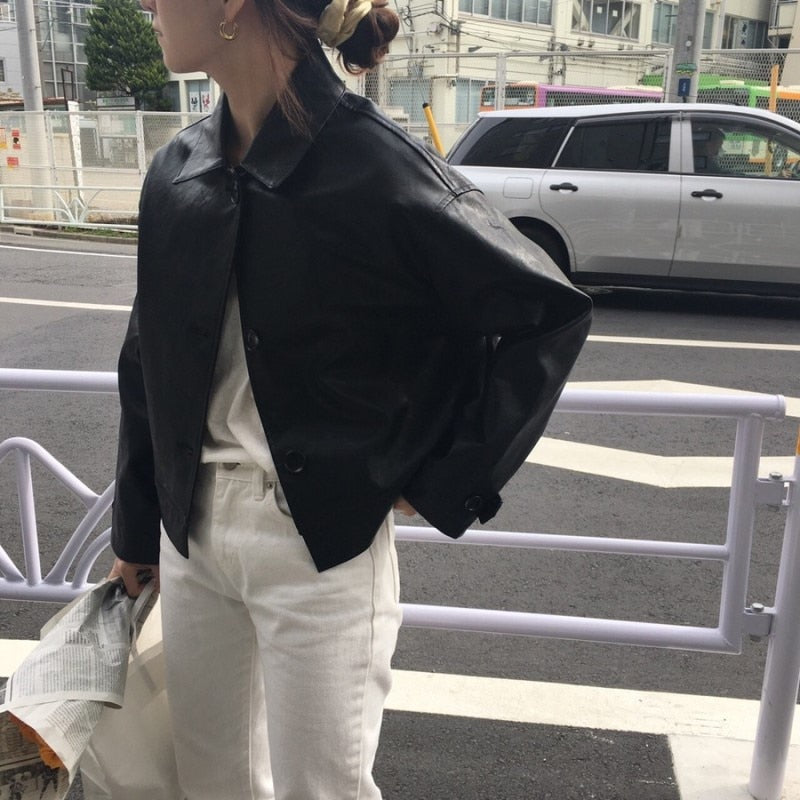 [Korean Style] Noémie Short Faux Leather Jacket