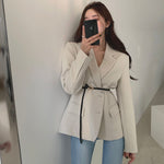 [Korean Style]  Hailie Solid Color Belted Blazer