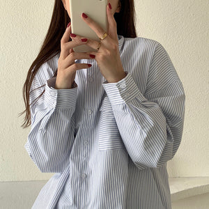 [Korean Style] Juni Loose Fit Striped Shirts