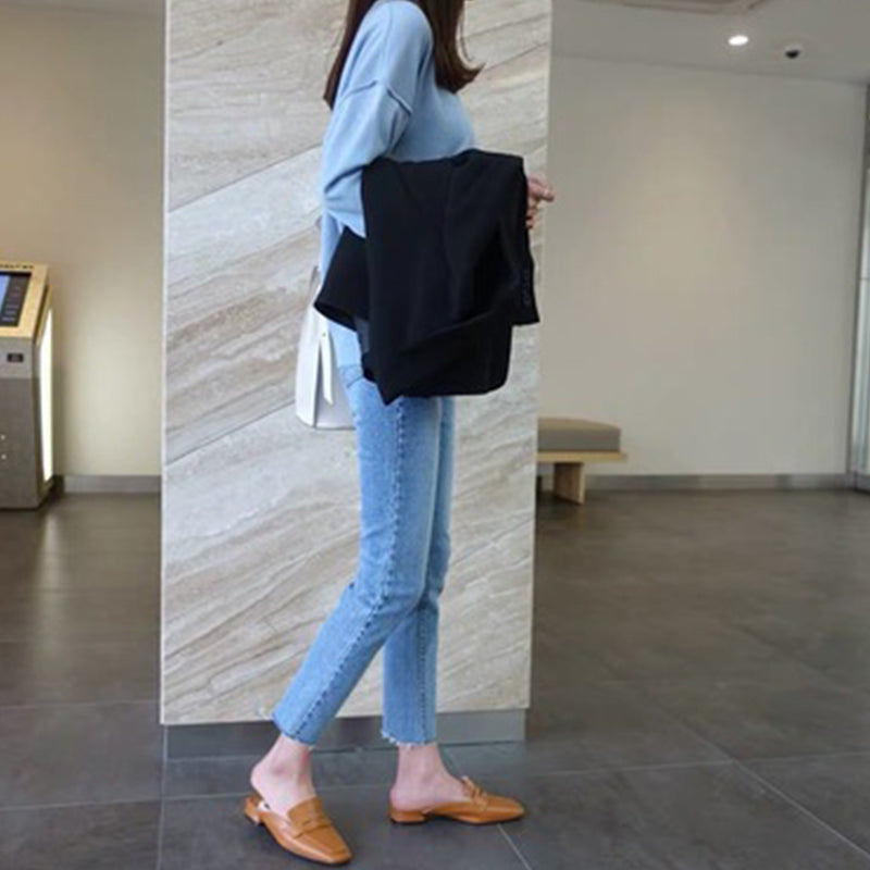 [Korean Style] Hatti High Rise Cropped Straight Slim Jeans