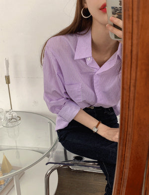 [Korean Style] Lavo Lavendar Striped Shirts