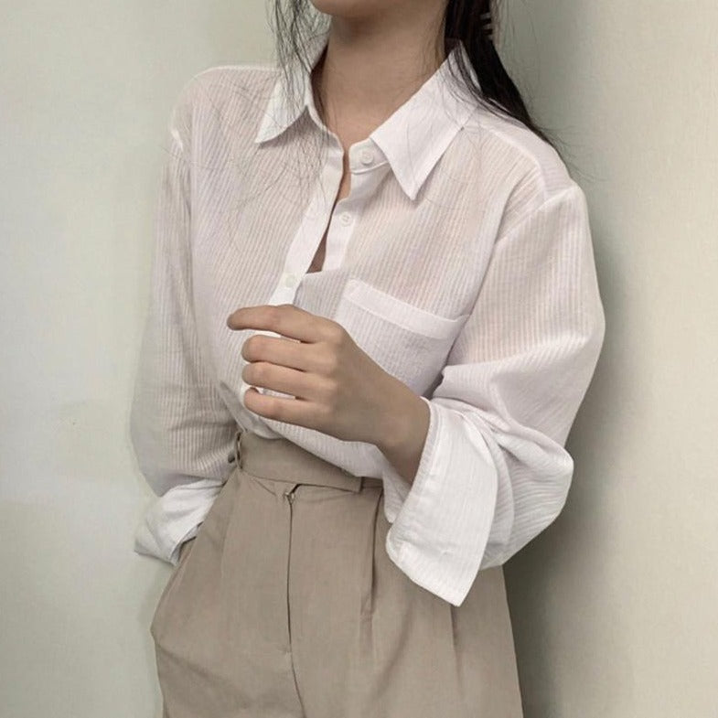 [Korean Style] Sacha Loose Fit Striped Shirts