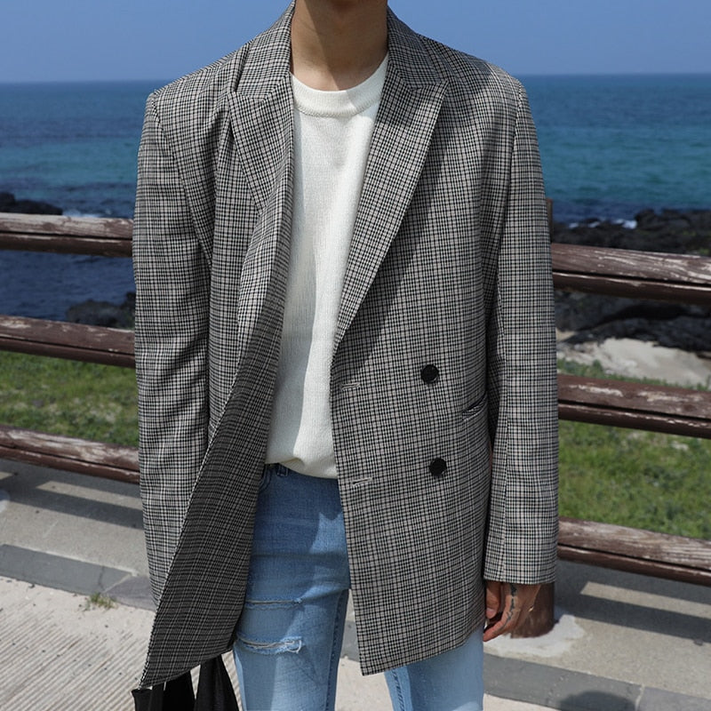 [Korean Style] Augustin Plaid Double Breasted Blazer