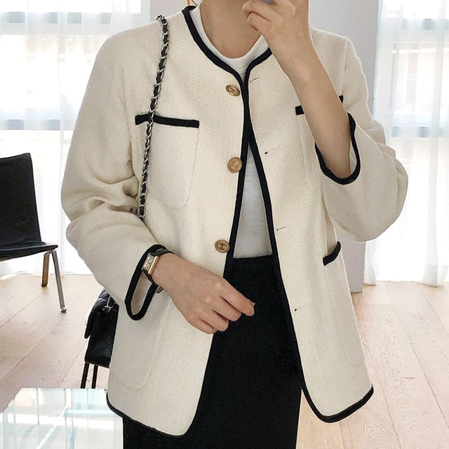KajeWorldwide White Tweed Jacket - Women's Elegant Blazer - Woollen Coat