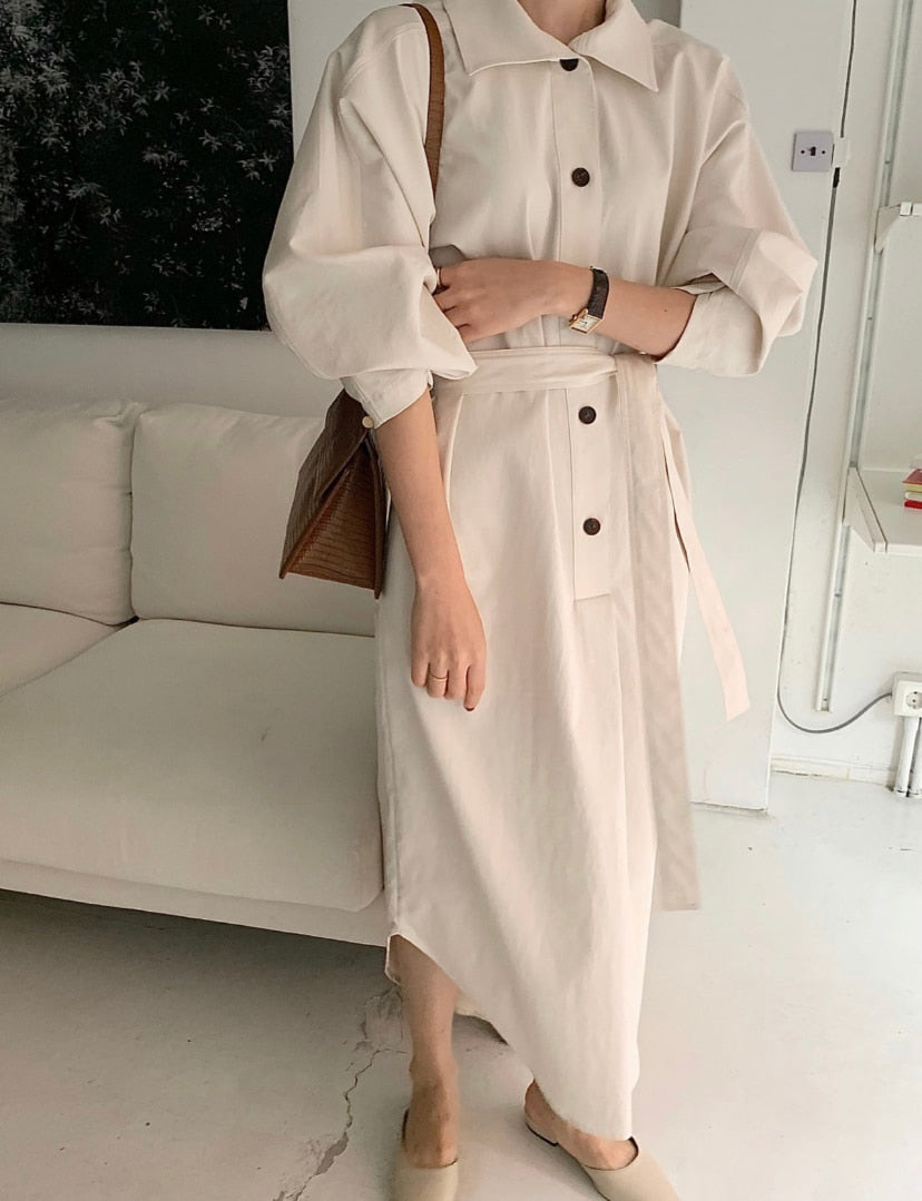 [Korean Style] Phella Belted Shirt Dress