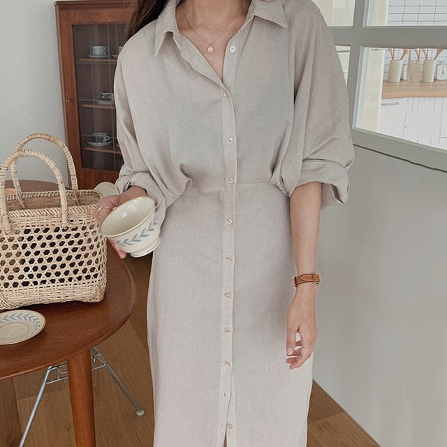 [Korean Style] Ballan Minimal Drawstring Shirt Dress
