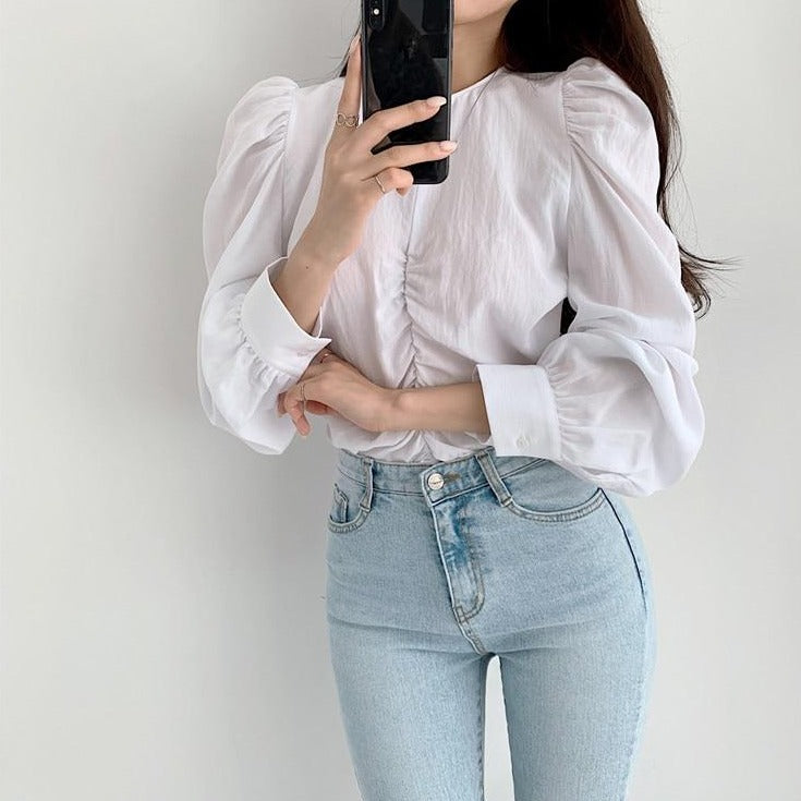 [Korean Style] Twillie Square Collar Puff Sleeve 2 Piece Mini Dress