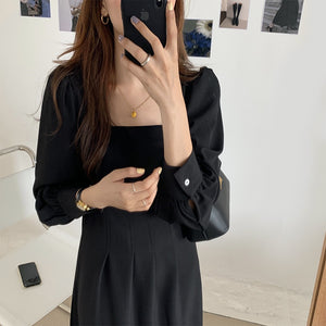 [Korean Style] Brea Square Neck Puff Sleeve Midi Dress