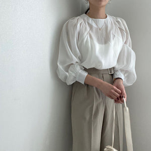 [Korean Style] Lency See-through Blouse Trouser 2 Piece Set