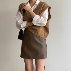 [Korean Style] Oda Knit Vest Blouse Skirt 3 pc Set