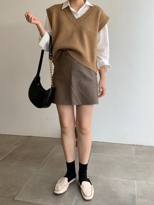 [Korean Style] Oda Knit Vest Blouse Skirt 3 pc Set