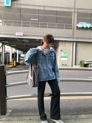 [Korean Style] Della Loose Fit Cotton Hoodie Denim Jacket