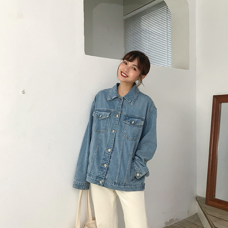 [Korean Style] Della Loose Fit Cotton Hoodie Denim Jacket