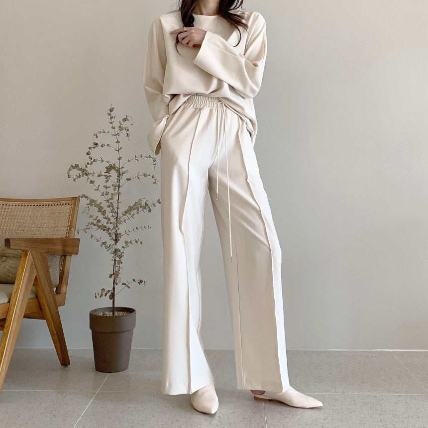 [Korean Style] Jaylyn Minimal Sweatshirt Drawstring Pants 2 Piece Set