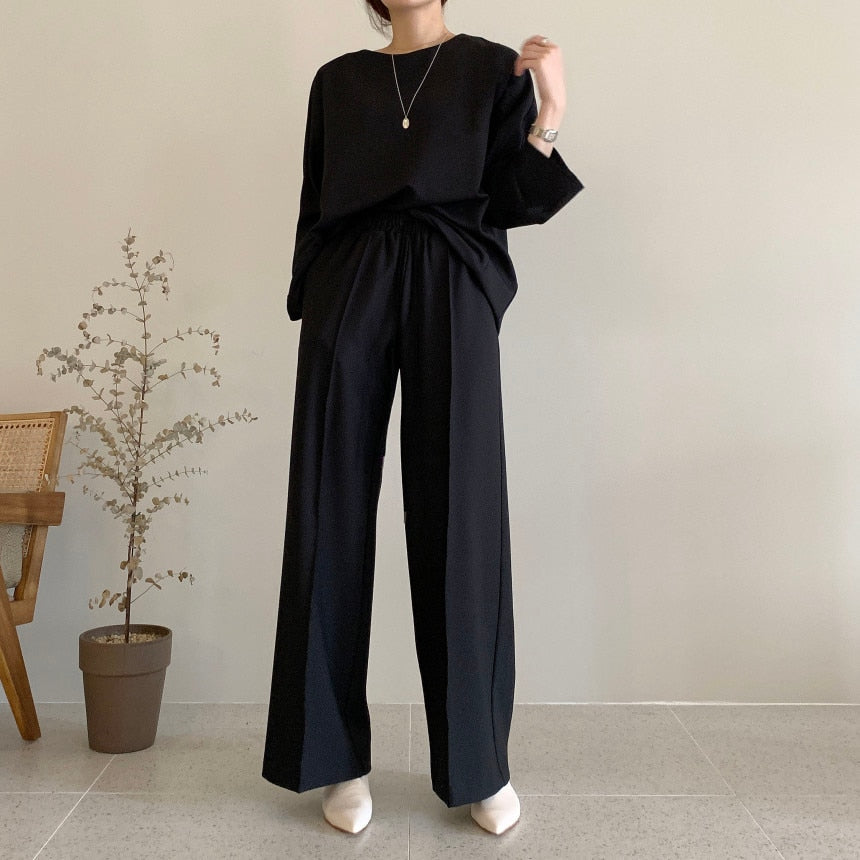 [Korean Style] Jaylyn Minimal Sweatshirt Drawstring Pants 2 Piece Set
