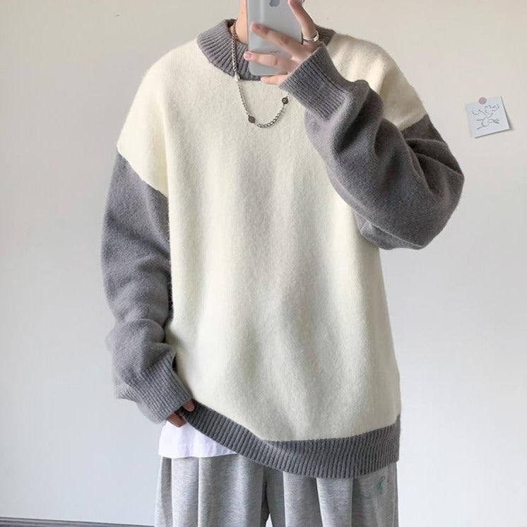 [Korean Style] 3 Color Two-Tone Knitted Cashmere Sweaters