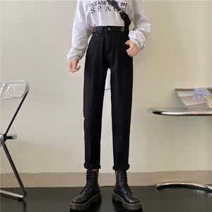 [Korean Style] Casey High Waist Loose Fit Jeans with buckle belt