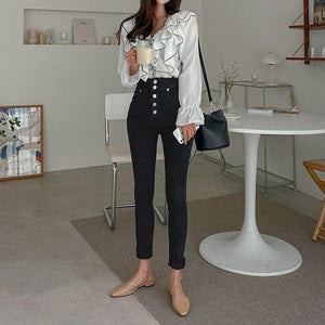 [Korean Style] Audre Button High Rise Skinny Jeans