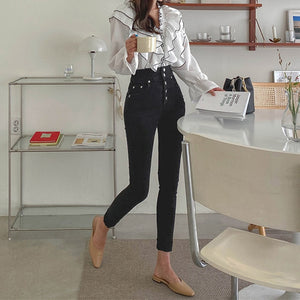 [Korean Style] Audre Button High Rise Skinny Jeans