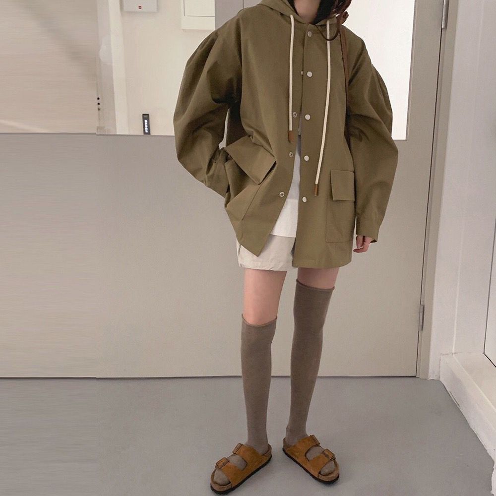 [Korean Style] Jayla Single Breasted Loose Fit Hooded Overcoat