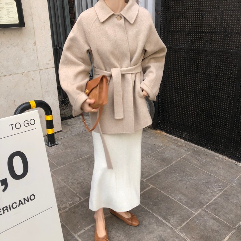 [Korean Style] Melmo Minimalistic Belted Short Coat