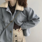 [Korean Style] Alleasa 4 Colors Fleece Collar Jacket