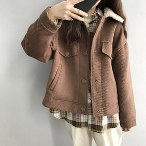 [Korean Style] Alleasa 4 Colors Fleece Collar Jacket